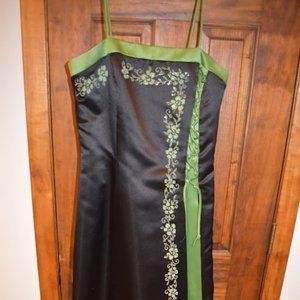 Debut Satin Black and Green Dress Size 5